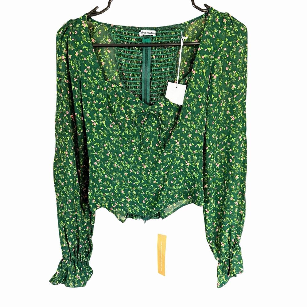 Reformation Womens Floral Blouse L/S Forest Green 0 Bohemian Boho Hippie NWT